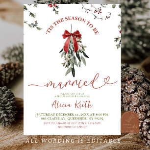 Classic Christmas Mistletoe Bridal Shower Invitation