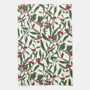 Classic Christmas Mistletoe Red and Green Kitchen Towel