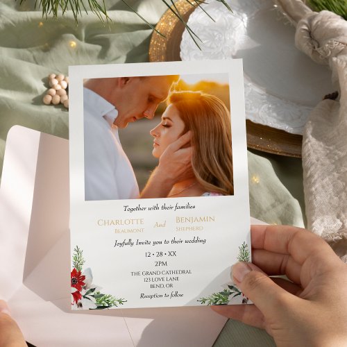 Classic Christmas Modern Minimal Photo Wedding Invitation