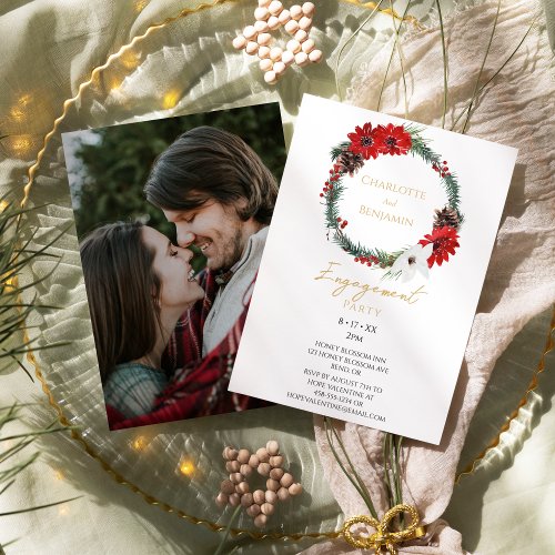 Classic Christmas Modern Photo Engagement Party Invitation