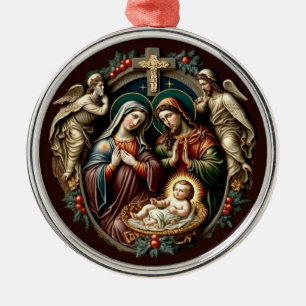 Classic Christmas Nativity Scene Metal Ornament