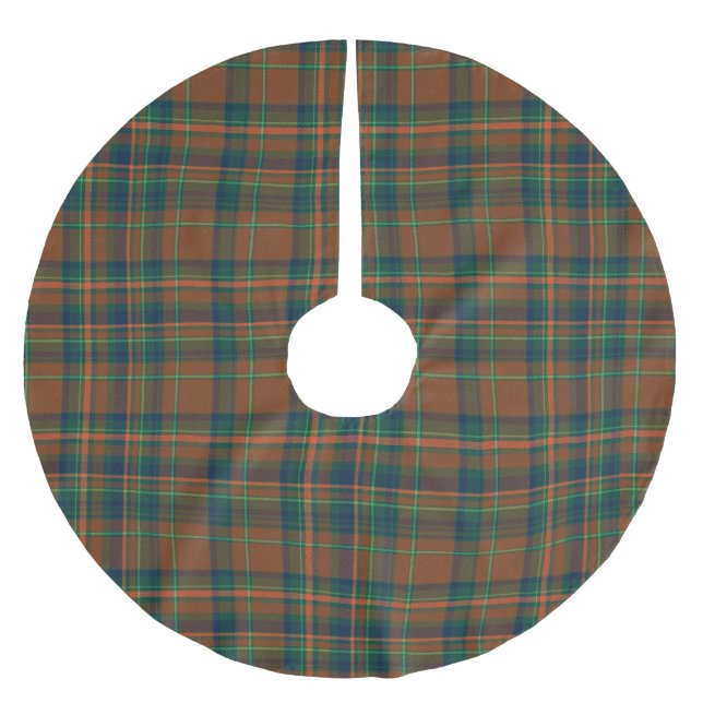 Classic Christmas Navy and Orange Plaid Flannel Brushed Polyester Tree Skirt (Front)
