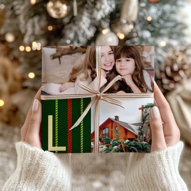 Classic Christmas Noel Plaid Photo Collage Holiday Wrapping Paper (Creator Uploaded)