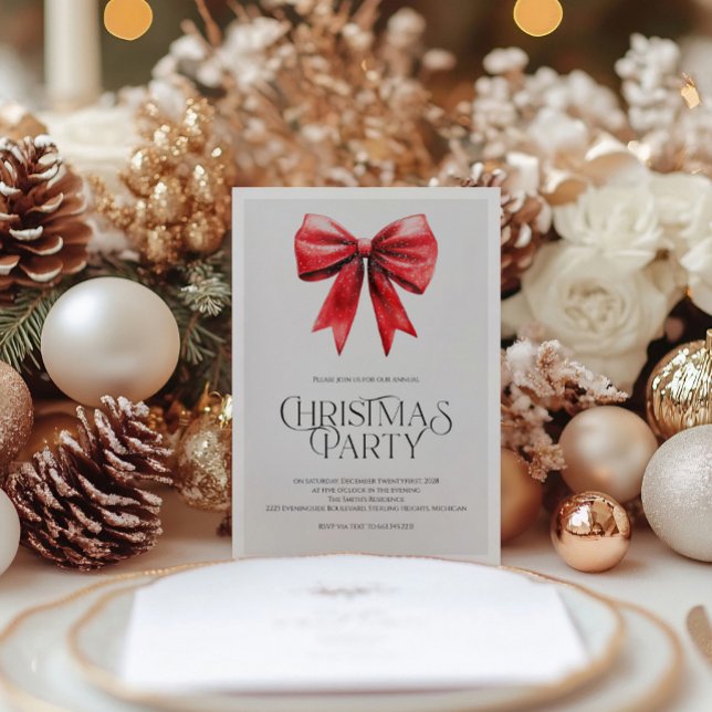 Classic Christmas Party Invitation with Red Bow (Creator Uploaded)