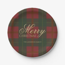 Classic Christmas Partyware | Red and Green Plaid Paper Plates