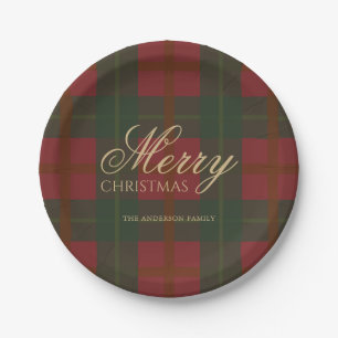 Classic Christmas Partyware Red and Green Plaid Paper Plates