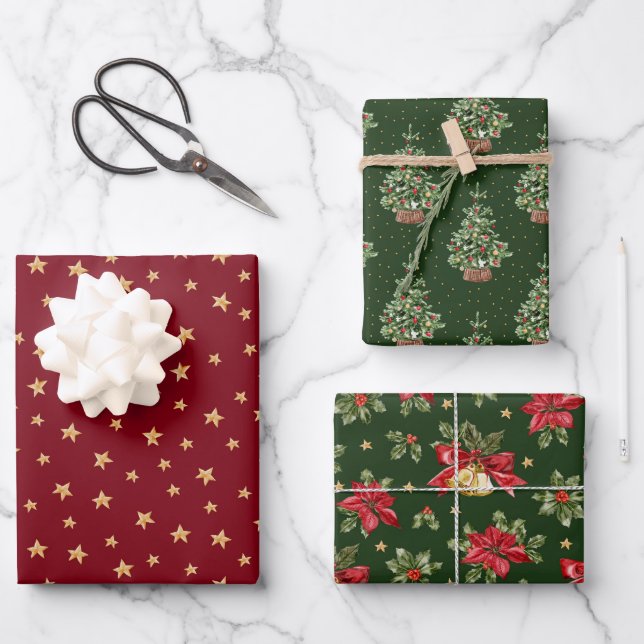 Classic Christmas Pattern Wrapping Paper Sheets (Front)