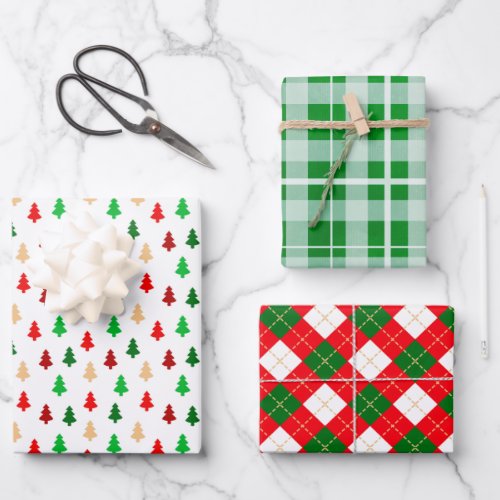 Classic Christmas Patterns Red and Green Wrapping Paper Sheets
