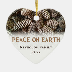 Classic Christmas Pine Cone Peace On Earth Custom Ceramic Ornament