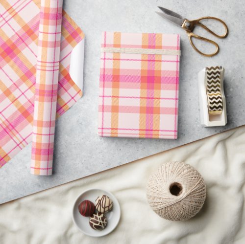 Classic Christmas Plaid collection Pink blush Wrapping Paper
