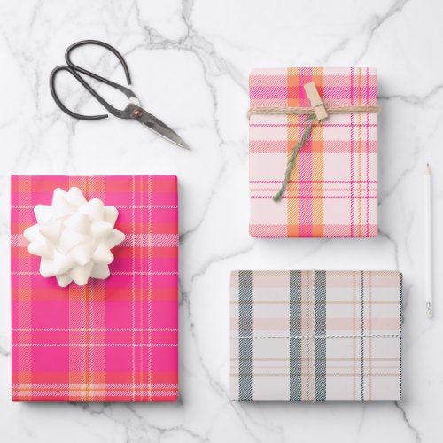 Classic Christmas Plaid collection Pink Collection Wrapping Paper Sheets