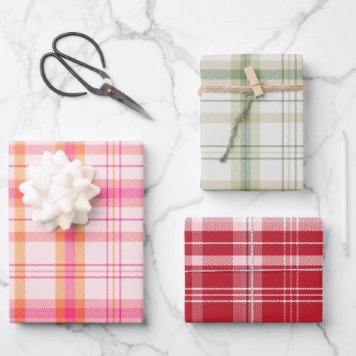 Classic Christmas Plaid collection Red Green Pink Wrapping Paper Sheets