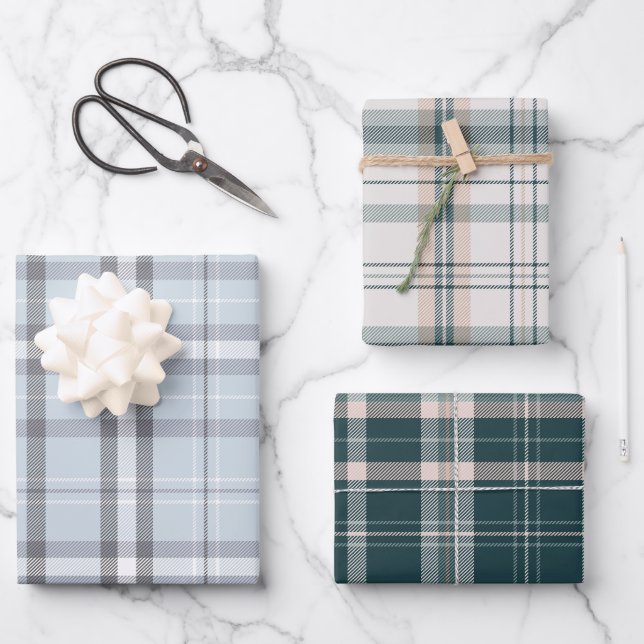 Classic Christmas Plaid collection Wrapping Paper Sheets (Front)