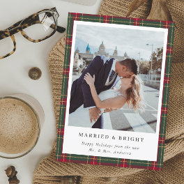 Classic Christmas Plaid Married and Bright Photo Holiday Card