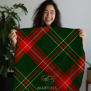 Classic Christmas Plaid Personalized Name Holiday Fleece Blanket