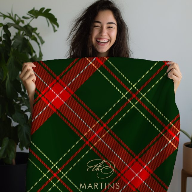 Classic Christmas Plaid Personalized Name Holiday Fleece Blanket (Creator Uploaded)