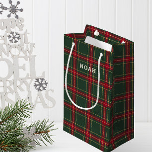 Classic Christmas Plaid Personalized Name Small Gift Bag