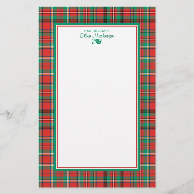 Classic Christmas Plaid Personalized Stationery (Front)
