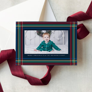 Classic Christmas plaid photo Holiday Card