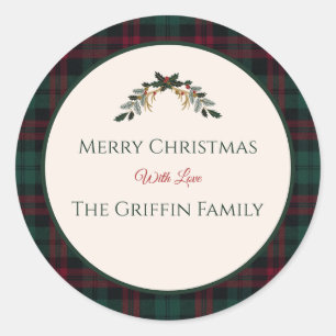 Classic Christmas Plaid Round Sticker