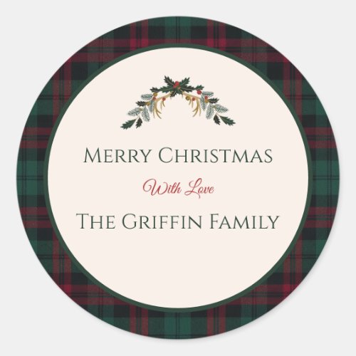 Classic Christmas Plaid Round Sticker