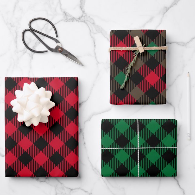 Classic Christmas Plaid Simple Holiday Red   Wrapping Paper Sheets (Front)