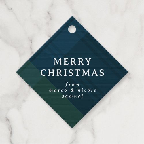 Classic Christmas plaid simple navy personalized Favor Tags