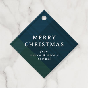 Classic Christmas plaid simple navy personalized Favor Tags