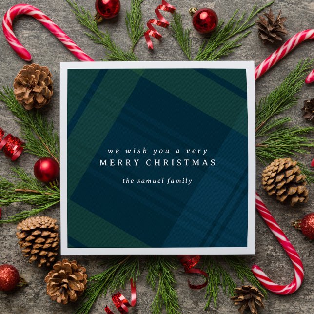 Classic Christmas plaid simple personalized Napkins (Creator Uploaded)