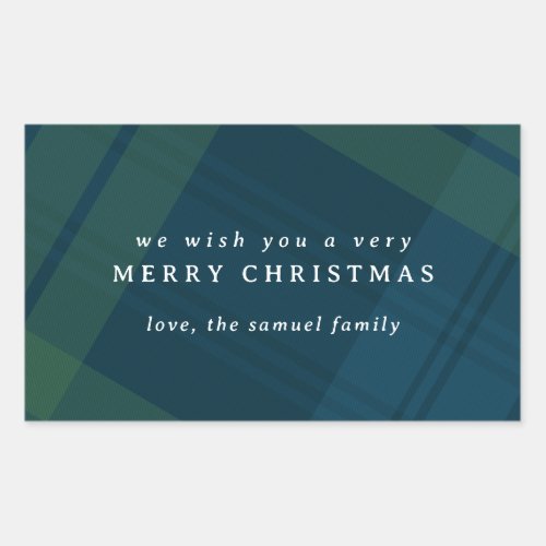 Classic Christmas plaid simple personalized Rectangular Sticker