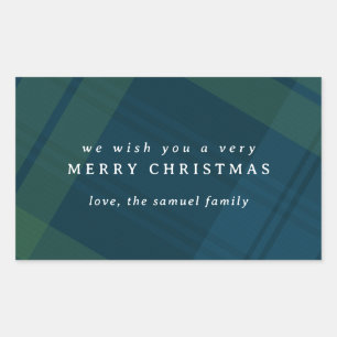 Classic Christmas plaid simple personalized Rectangular Sticker
