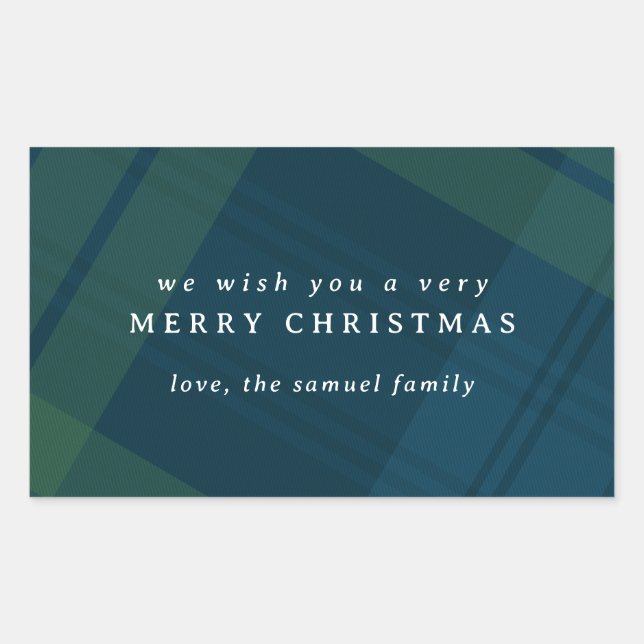 Classic Christmas plaid simple personalized Rectangular Sticker (Front)