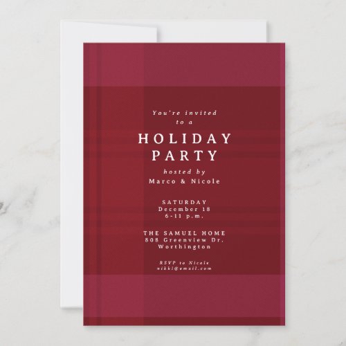 Classic Christmas plaid simple red holiday party Invitation