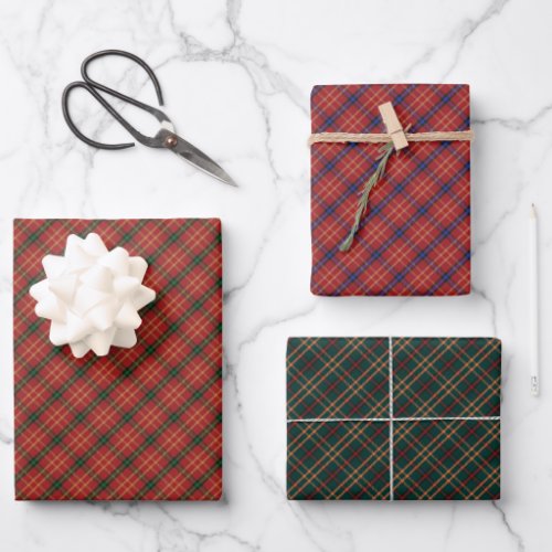 Classic Christmas Plaid Tartan Wrapping Paper Set