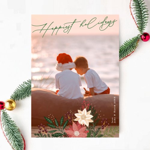 Classic Christmas Poinsettia Festive Photo Happy Holiday Card