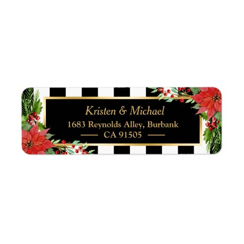Classic Christmas Poinsettia Floral Gold Frame Label