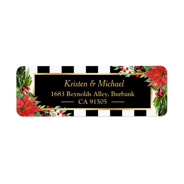 Classic Christmas Poinsettia Floral Gold Frame Label
