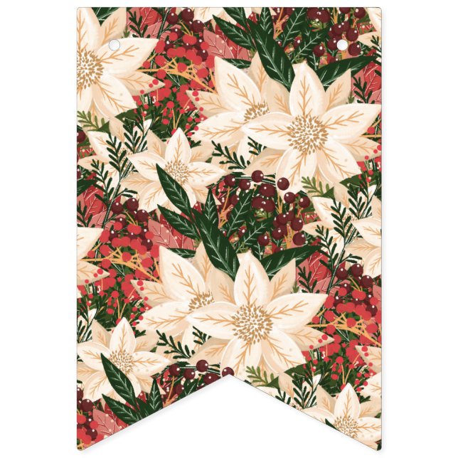 Classic Christmas Poinsettia Splendor Holiday Bunting Flags (First Flag)