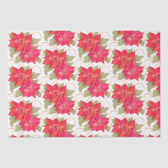 Classic Christmas Poinsettias Tissue Paper (Front)
