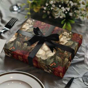Classic Christmas Red and Cream Winter Floral Wrapping Paper Sheets
