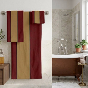 Classic Christmas Red And Gold Stripes Bath Towel Set