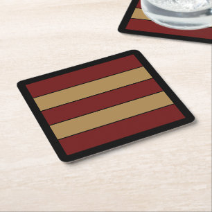 Classic Christmas Red And Gold Stripes Square Paper Coaster