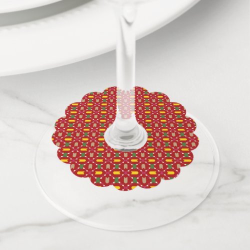Classic Christmas Red and Green Geometric Seamless Wine Glass Tag