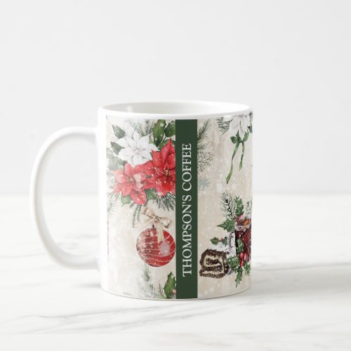 Classic Christmas red and white poinsettia cotton Coffee Mug