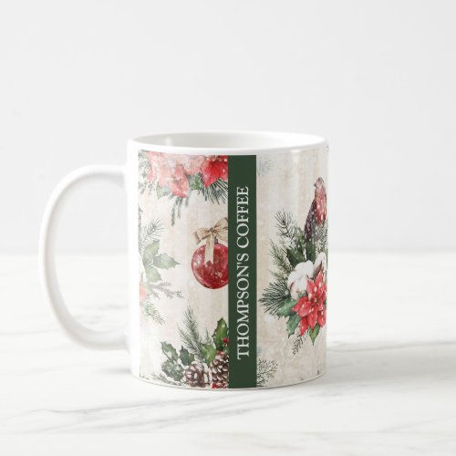 Classic Christmas red and white poinsettia cotton  Coffee Mug