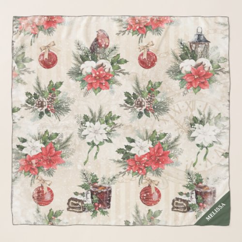 Classic Christmas red and white poinsettia cotton Scarf