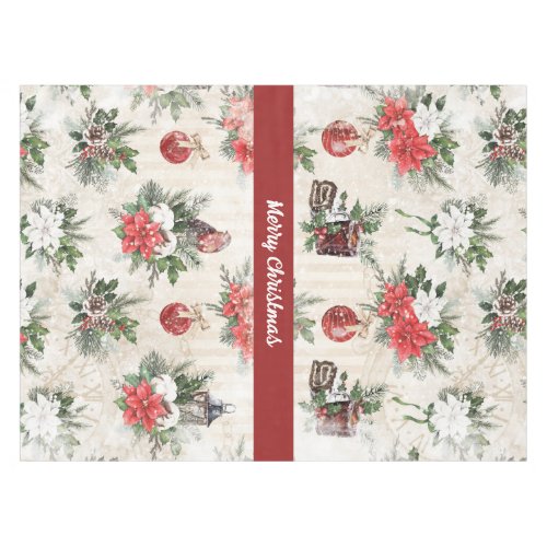 Classic Christmas red and white poinsettia cotton Tablecloth