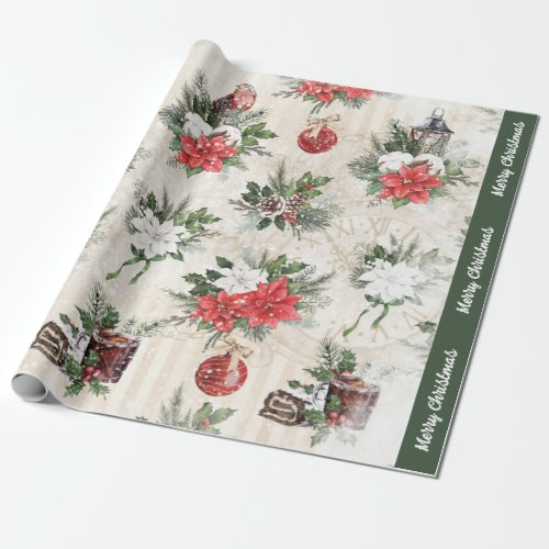 Classic Christmas red and white poinsettia cotton Wrapping Paper