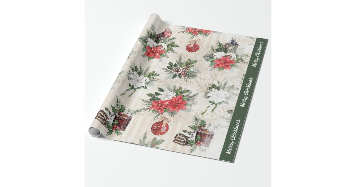 Poinsettia Red Hand-Drawn Holiday Wrapping Paper, Zazzle