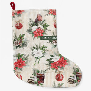 Classic Christmas red and white poinsettia flower Large Christmas Stocking